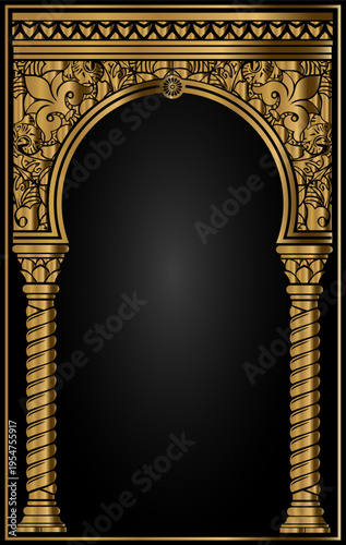 Ornamental golden arch in Indian Arabic style blank vector