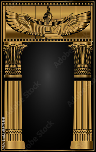 An ancient Egyptian golden arch with columns vector template