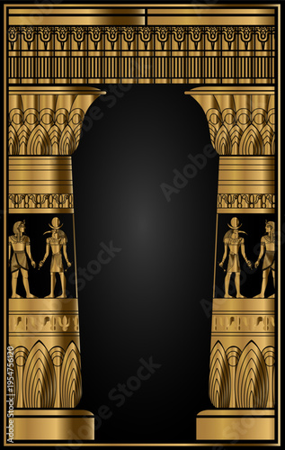 An ancient Egyptian golden arch with columns vector template