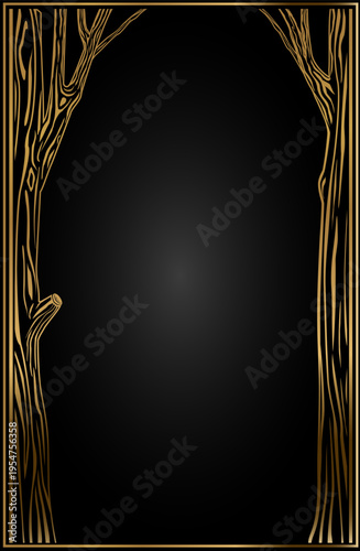 Arched frame cover in floral style gold blank vector