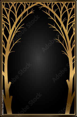 Arched frame cover in floral style gold blank vector