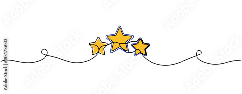 Three star rating icons arranged on continuous line ribbon. no editable strokes