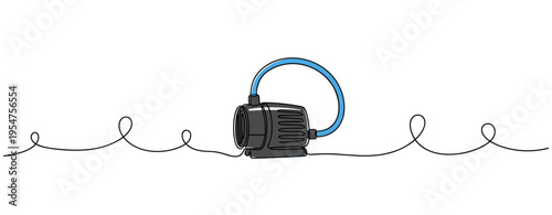 Electric water pump connected to flexible hose on white. no editable strokes