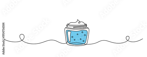 Jar of cream illustrated on continuous line simple background. no editable strokes