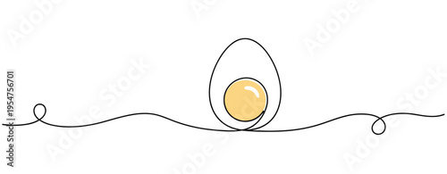 Egg with visible yolk resting on continuous line background. no editable strokes