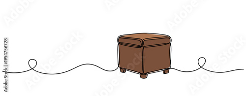 Brown ottoman cube resting on continuous line background. no editable strokes