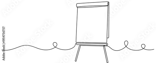 Flip chart easel standing on continuous line background. no editable strokes