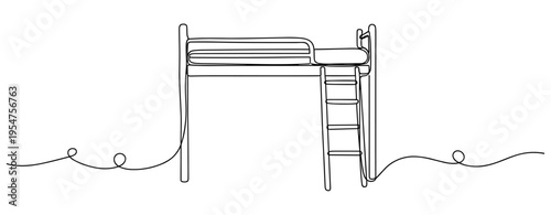 Loft bed elevated with ladder in minimalist white background. no editable strokes