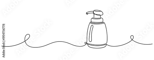 Liquid soap dispenser placed on continuous line background. no editable strokes