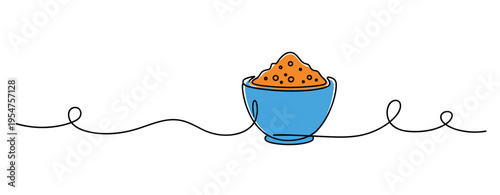 Blue bowl filled with cereal resting on white background. no editable strokes