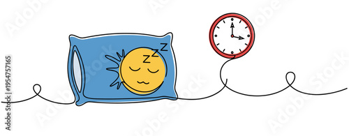 Pillow and alarm clock indicating sleep state on white background. no editable strokes