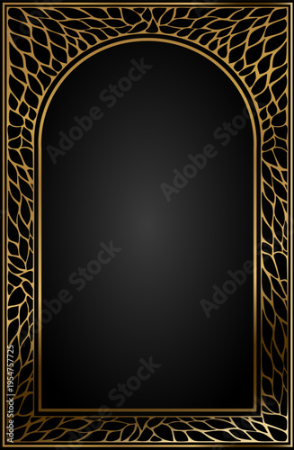 Arched frame cover in floral style gold blank vector