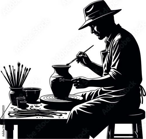 Pottery artist creating vase on traditional wheel crafting table