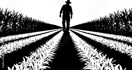 Person Walking Along Path Between Two Fields Of Tall Grass