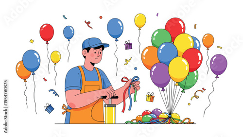 Crafting Joy: An artisan meticulously prepares a vibrant array of balloons, ready to elevate a celebration with color and delight.
