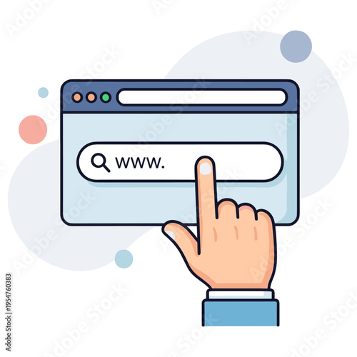 Hand selecting web address in browser search bar interface. non editable strokes