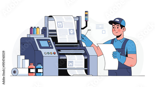 Printing Process: A skilled printing technician carefully manages a modern printing machine, showcasing the intricate process of bringing documents to life.