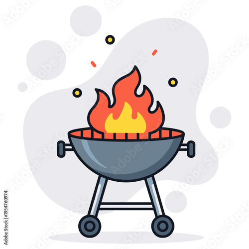 Charcoal grill burning with flames in white background. non editable strokes