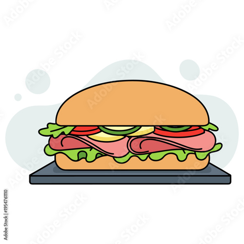 Sandwich with lettuce and tomato served on plain tray. non editable strokes