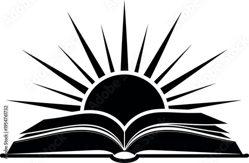 Open book with rising sun rays illustration design concept