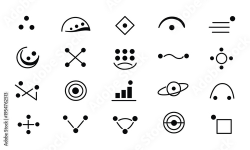 Abstract Symbol Vector Icons Set – Geometric Circles, Lines, Arcs, Decorative Patterns