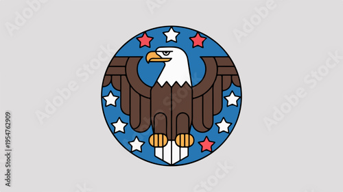 American bald eagle icon with stars on blue background symbol of freedom and patriotism