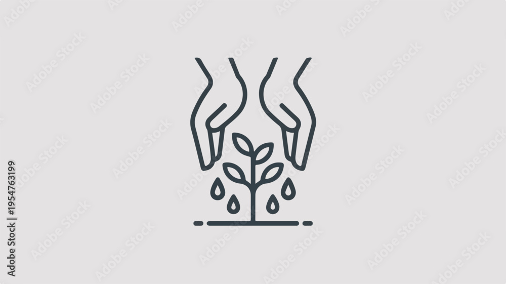 Obraz premium Hands nurturing a young plant with water droplets on a neutral background
