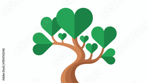 Heart shaped leaves on tree branches symbolizing love and care for nature and environment
