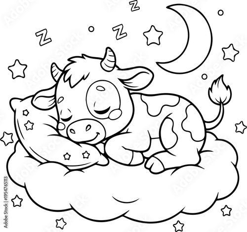 cute baby sleeping cow cartoon character