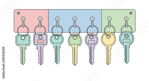 Colorful Keys on a Rack.