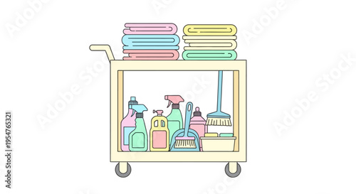 Cleaning supplies on a cart.