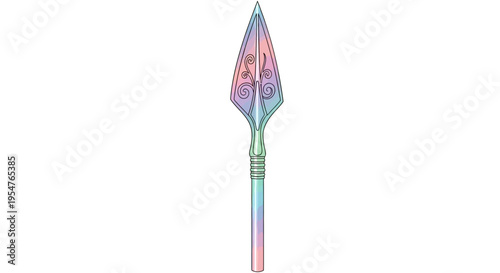 Iridescent colorful arrowhead with shaft.