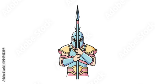 Medieval Knight in Armor Holding Spear.