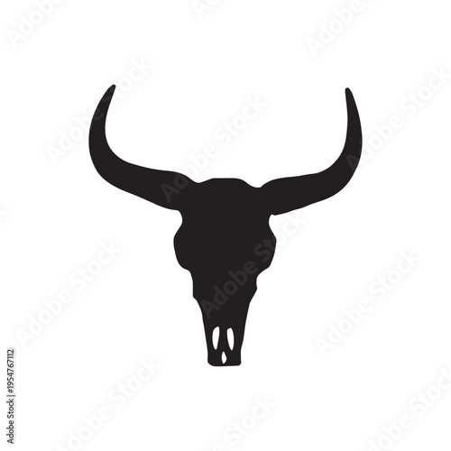 Bull skull silhouette. Isolated bull skull silhouette on white background, strong western animal icon for design.