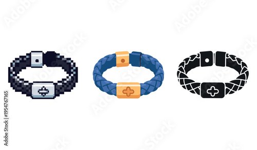 Pixel art fashion: trio of leather bracelets with unique patterns and colors