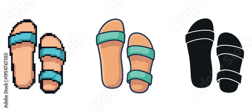 Pixel to vector transformation: sandals in various art styles