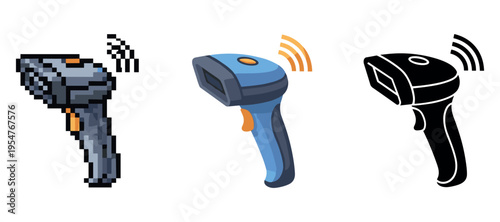 Three stylized infrared thermometers with wi-fi signal icons