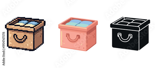 Pixel art and modern versions of box with handles