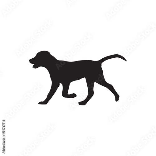 Dog silhouette. Isolated walking dog silhouette on white background, simple animal icon for branding and decor.