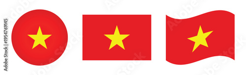Vietnam flag icon vector. round, rectangle and wavy shape flag of Vietnam. national symbol. patriotism and country badge icon. vector illustration on transparent background.