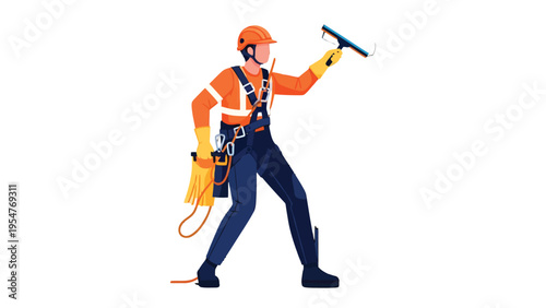 Window Cleaner in Action: A dedicated window cleaner, equipped with safety gear, demonstrates meticulous care for a cleaner and brighter view.