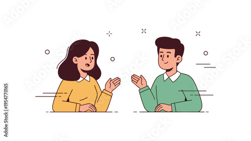 Animated conversation between caucasian young female and male characters