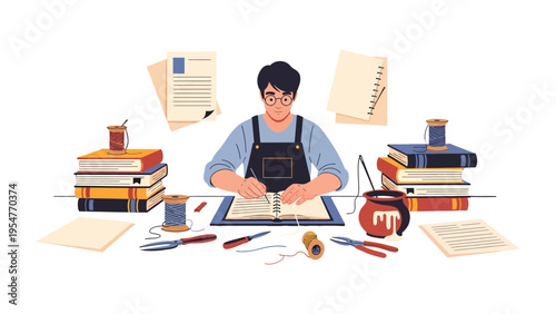 Bookbinder at Work: Capturing the meticulous craft of a bookbinder at work, showcasing the dedication and artistry involved in the creation of beautiful and enduring books. 