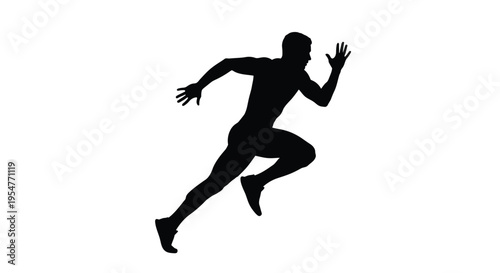 Dynamic silhouette of a male athlete sprinting with powerful motion, representing speed and effort in competition