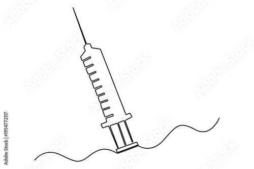 Continuous one line drawing of syringe medical injection vaccination healthcare concept vector illustration

