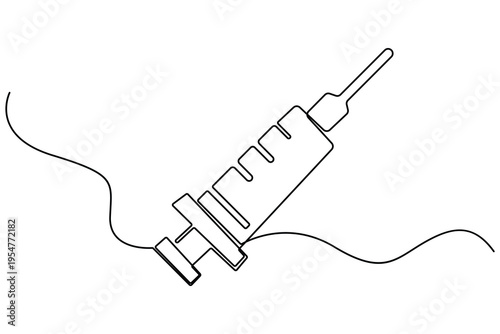 Continuous one line drawing of syringe medical injection vaccination healthcare concept vector illustration
