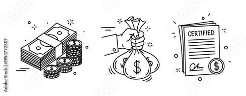 Financial growth illustration: money, savings, investment, certification, profit