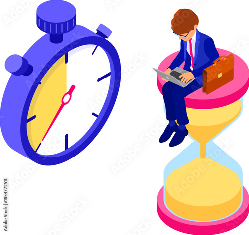 time management with business man and hourglass