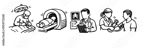 Medical procedures: surgery, mri, diagnosis, examination