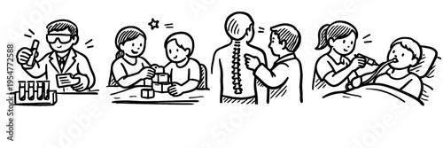 Medical and healthcare professions illustrated in line art